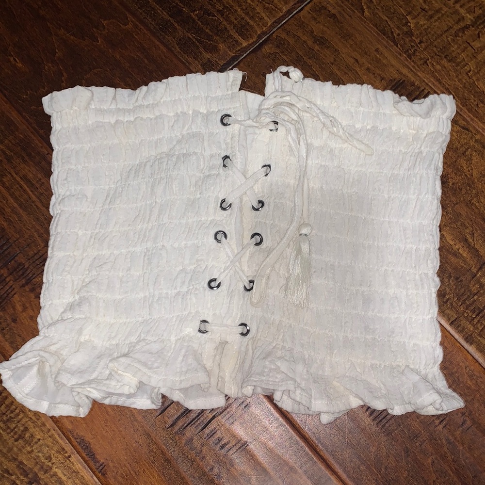 cute white tie up tube top